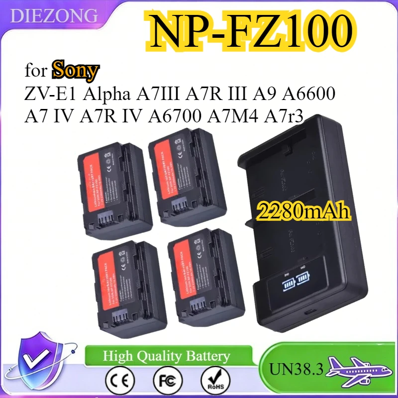 

2280mAh NP-FZ100 FZ100 Battery+USB Dual Charger for Sony ZV-E1 Alpha A7III A7R III A9 A6600 A7 IV A7R IV A6700 A7M4 A7r3 Batmax