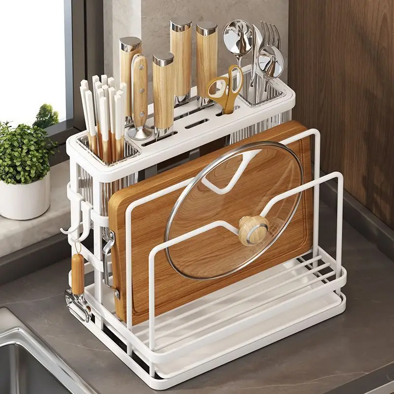 Multifunctional Kitchen Knife Block with Chopstick Holder Lid Rack Cutting Board Storage Organizer
