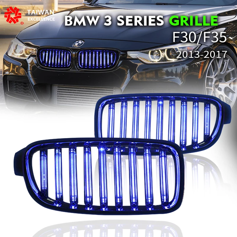 

LED Grill For BMW 3 Series 2010-2018 F30 F31 Front Kidney Grille Carbon Fiber Style Grille Upgrade With LED Light Strip 2 Pcs