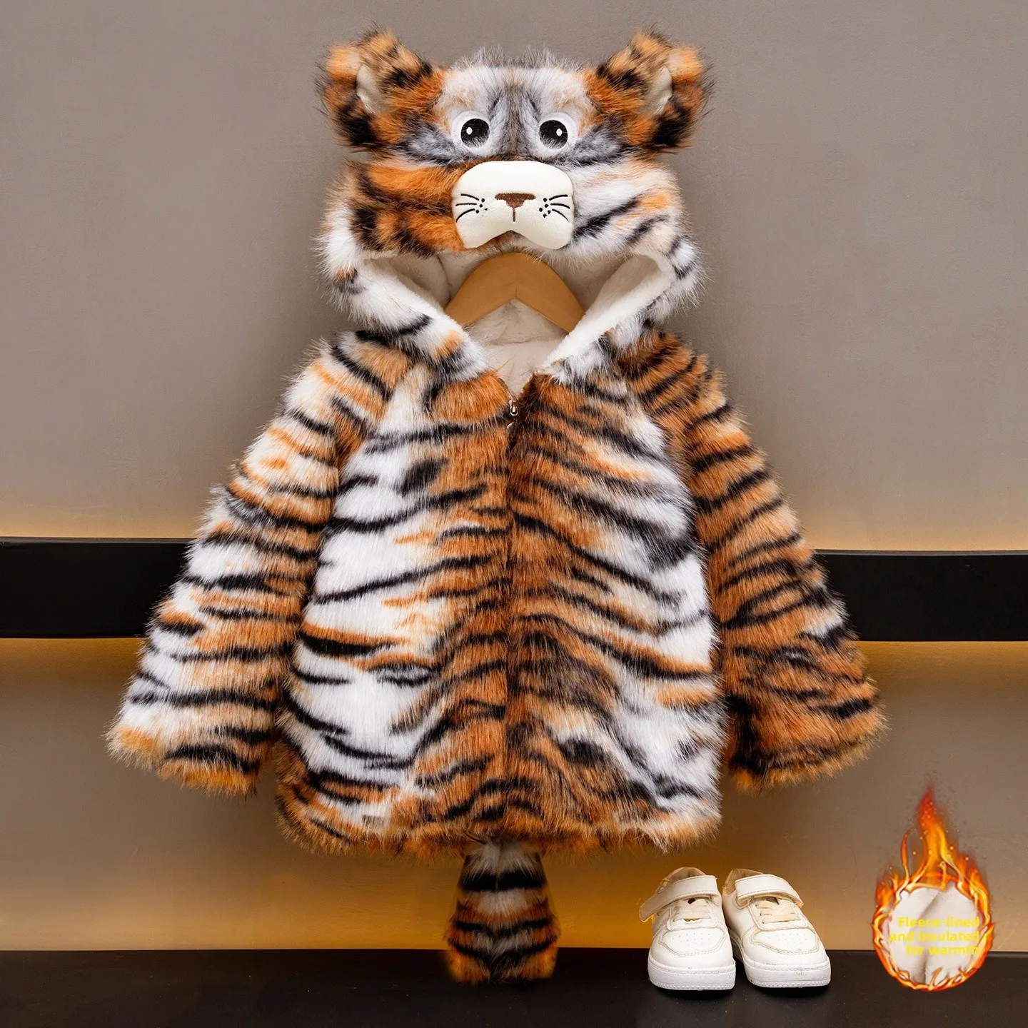 

Thiened Fce Children's Tiger Print Jaet Warm Cute Sle Girls Winter Outerwear Baby Faionable Winter Clothes