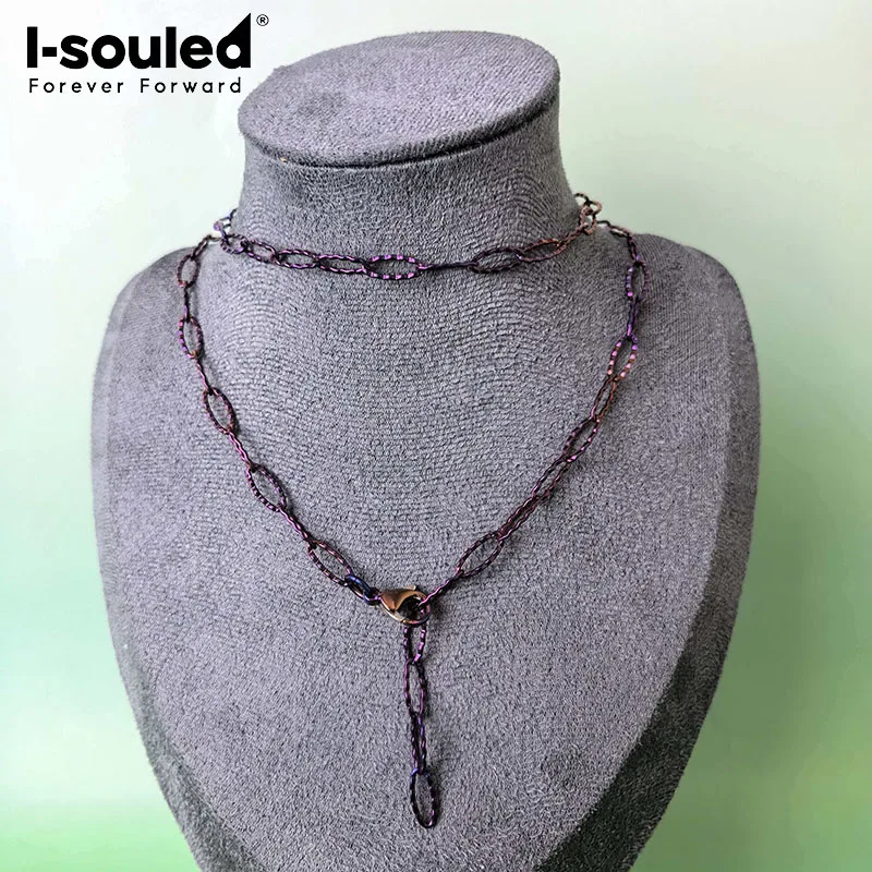 

4.8mm TA1 pure titanium embossed flat O-chain anodized color women's style simple and fashionable