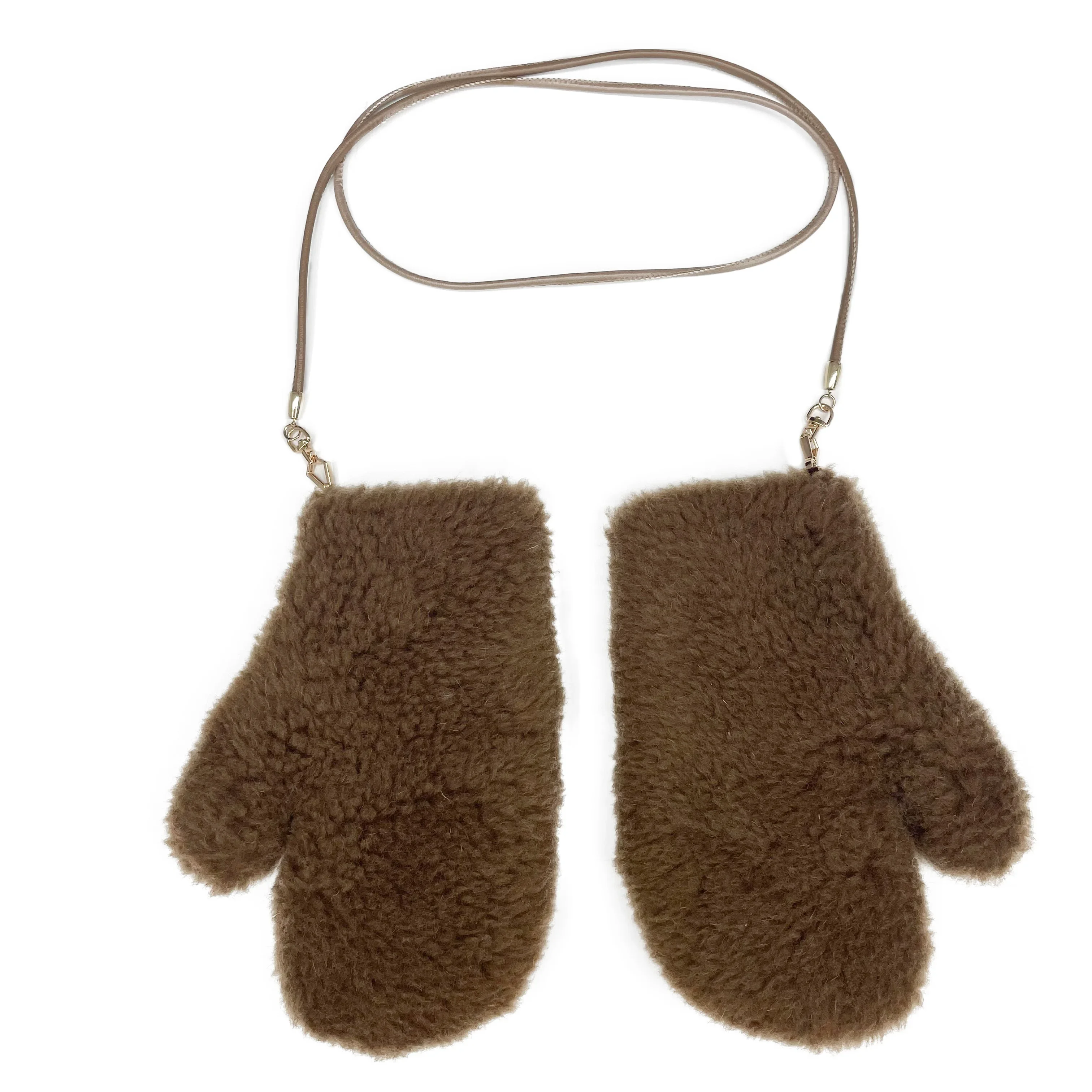 MAX Teddy Bear Gloves with Detached Rope Women 2024 Fashion Warm Wool Wholesale Sheep Fur Mittens