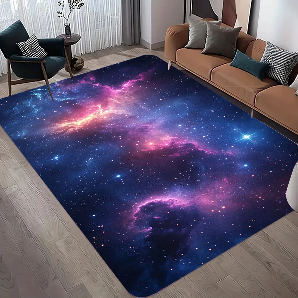 Purple Cosmic Nebula Carpet for Man Cave Living Room Bedroom Non Slip Large Area Rug Starry Night Floor Mat Fashion Home Decor