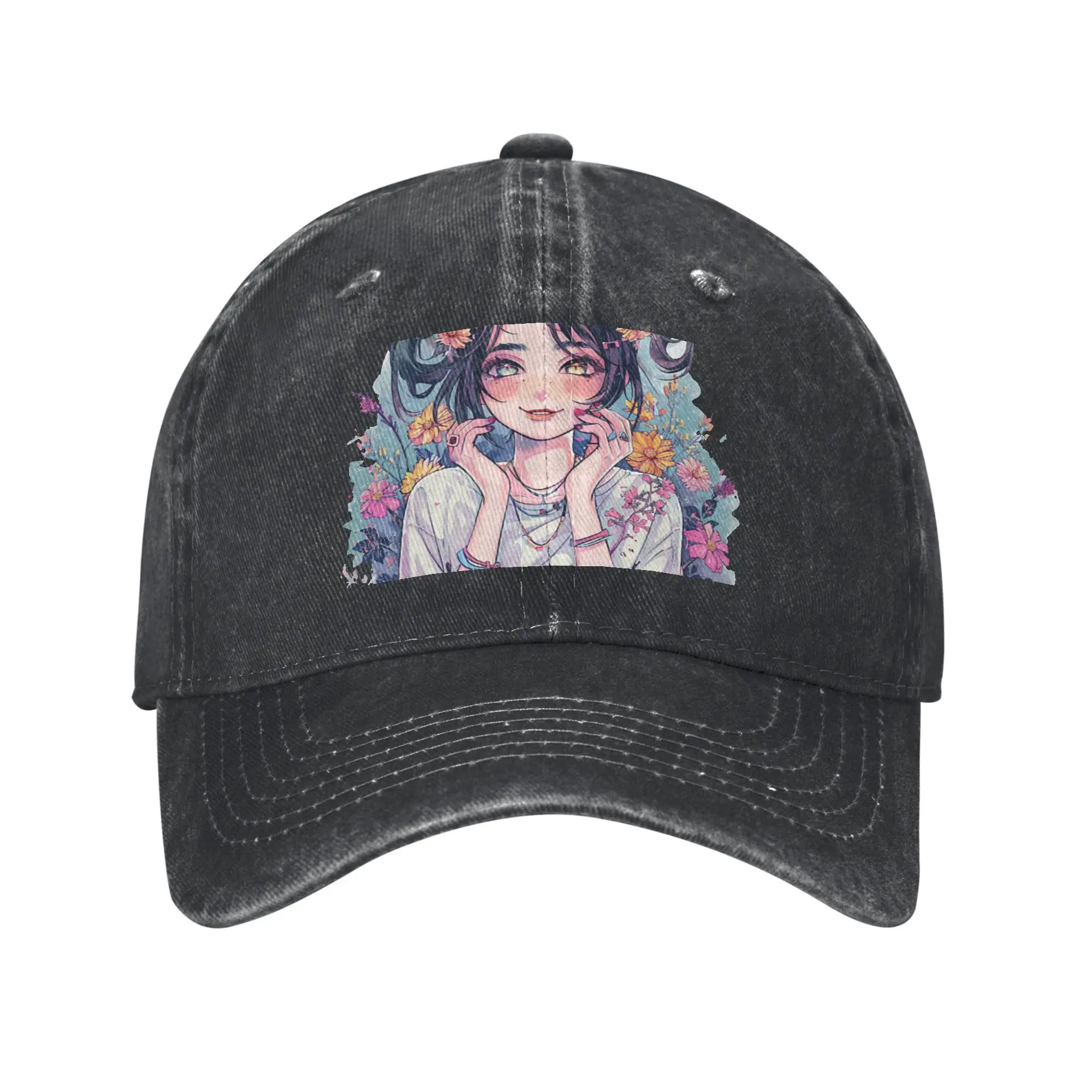 Floral Anime Girl   Kawaii Aesthetic Blossom Art Fashion Baseball Cap  Windproof Sun Visor Hat  Summer Outing Sun Visor Hat