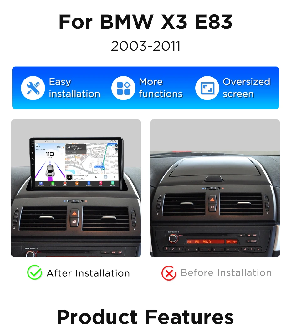Junsun 360 ° Panorama-Kamera-Autoradio für BMW X3 E83 2003 - 2011 Wireless CarPlay Bildschirm Android Auto Stereo GPS Navi RDS – Detail 2