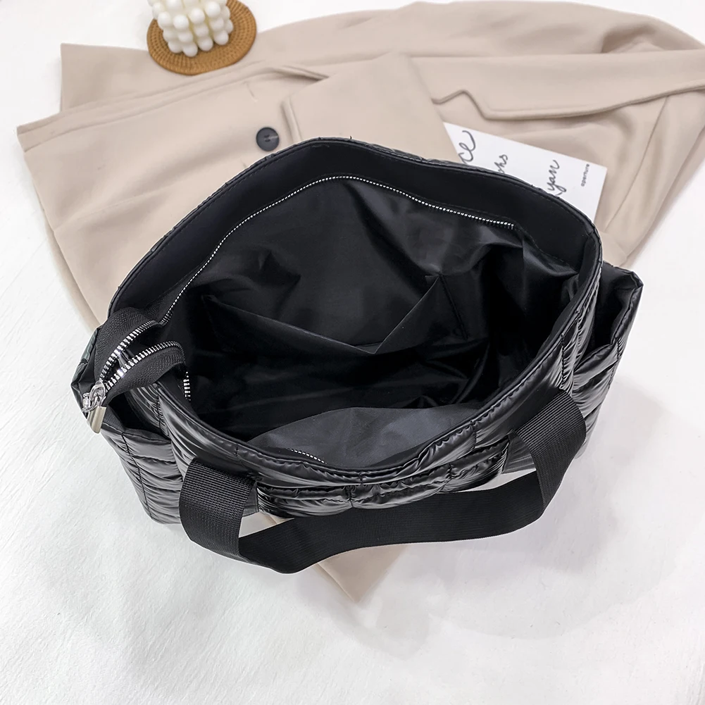 

Women Quilted Lattice Shoulder Nylon Bag Vintage Solid Color Large Tote Handbags for Outdoor Shopping Travel