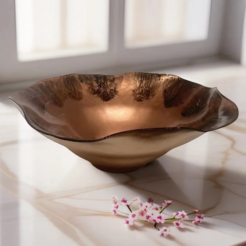 PYJ Creative Dried Fruit Plate Living Room Household Fruit Plate Glass Simple Modern Light  Soft Crafts