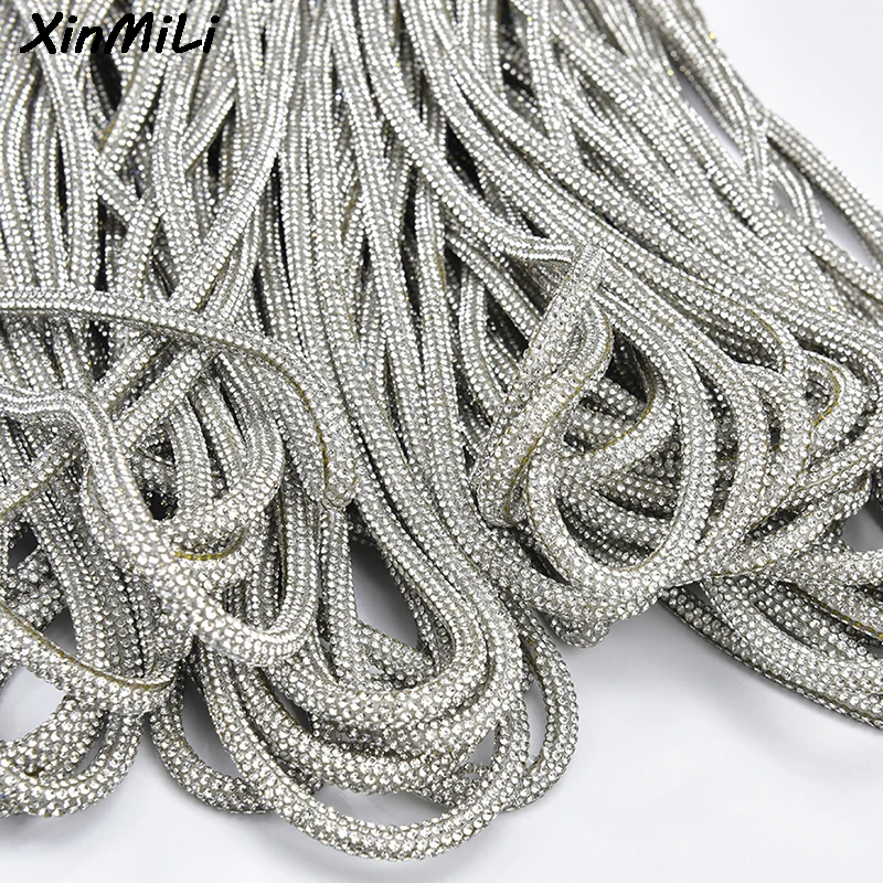 4/5/6mm Full Glass Crystal Cotton String Glitter Round Rhinestone Rope Diy Shoelace Trim Clothes Drawsting Cord Bags Accessories