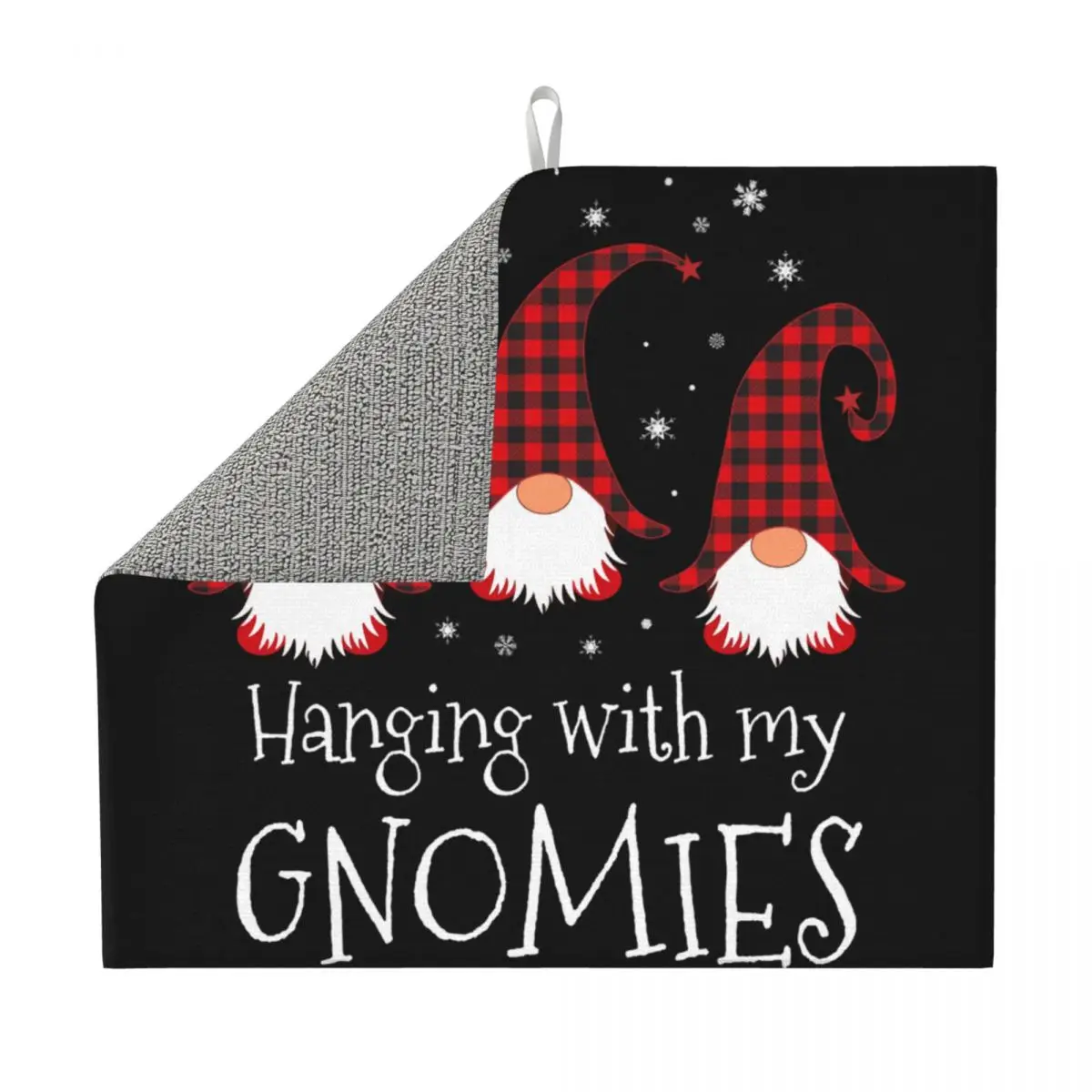 Hanging With My Gnomies Plaid Garden Christmas Gnome Dish Drying Pads Custom Absorbent Microfiber Fast Dry Drainer Mats