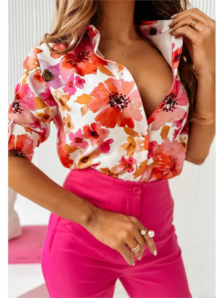 

spring/summer fashion casual print shirt blouses long sleeve shirts for women 2023 office elegant loose blusas mujer de moda