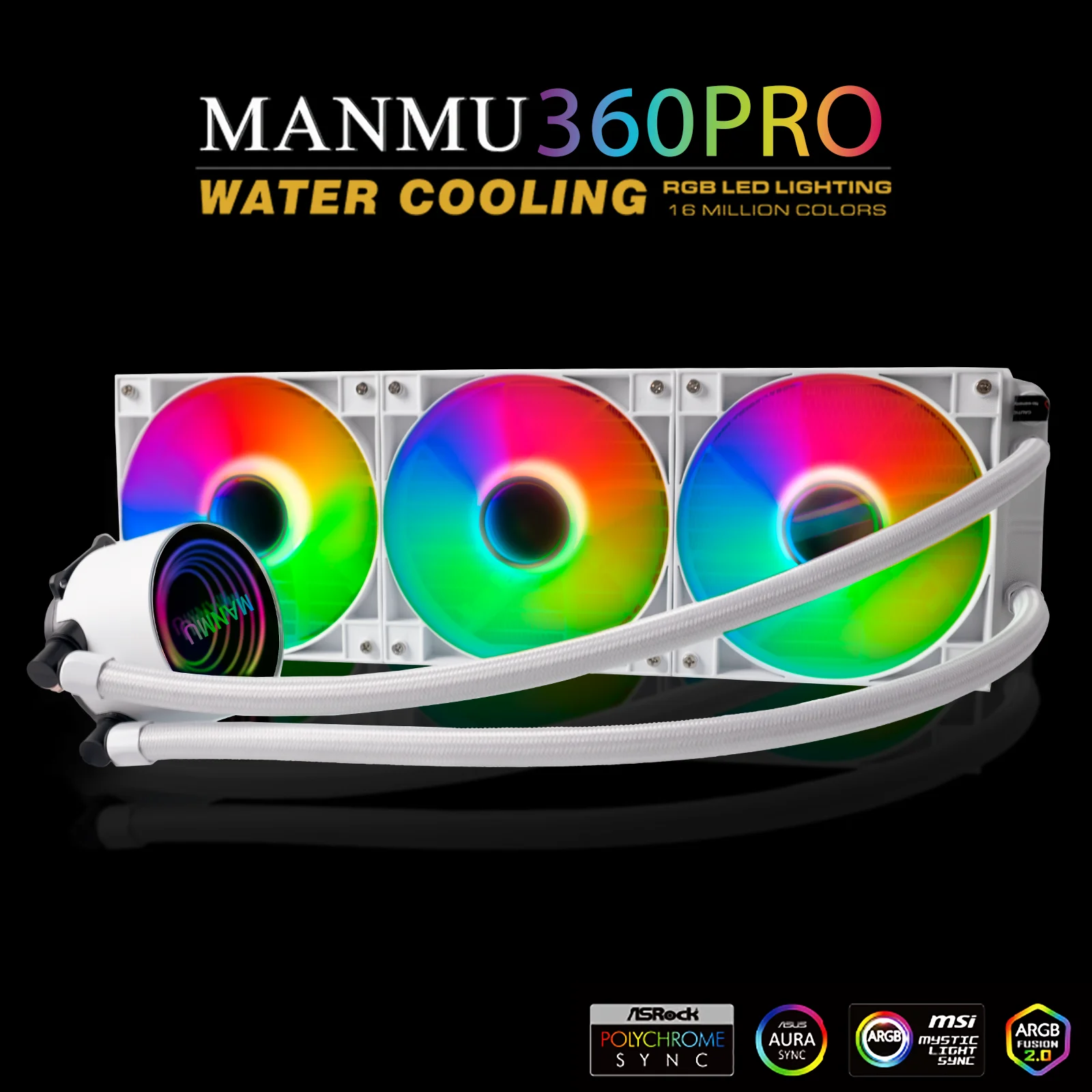 MANMU 360mm 240mm ARGB All-in-One Water Cooling Radiator, Water Cooling Fan (with Temperature Detector) for Multi-Platform Intel