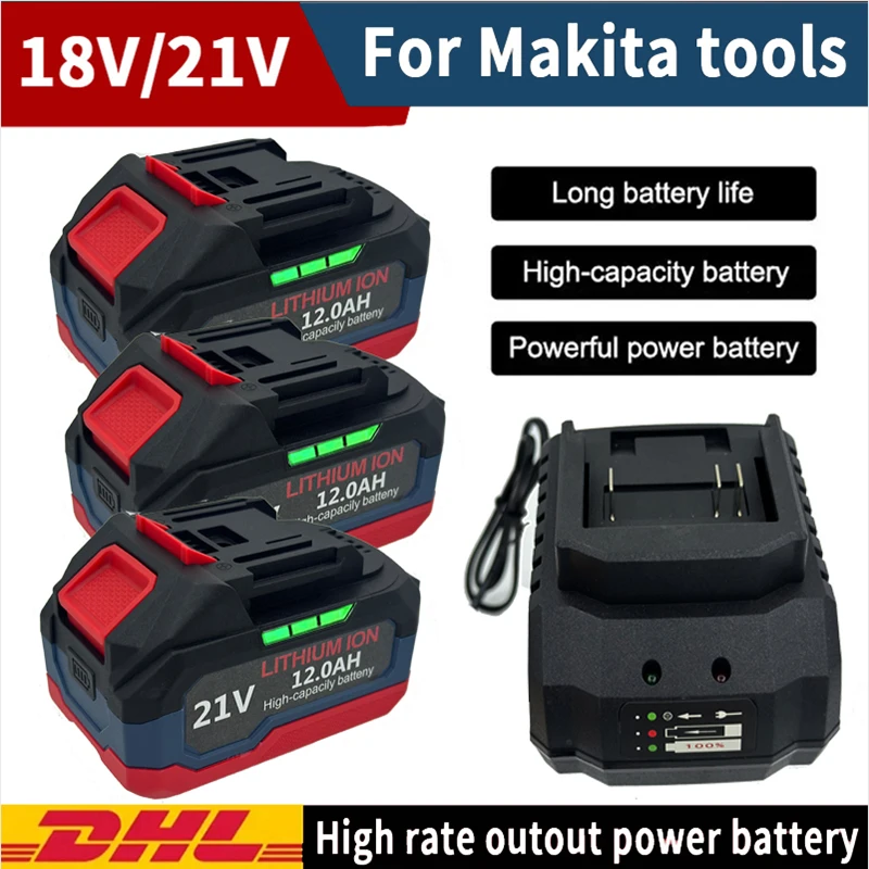 Big Promotion 21V 12.0Ah Rechargeable Li-ion Battery, for Makita 18v/21v Battery for Makita 18v Cordless Power Tools Screwdriver