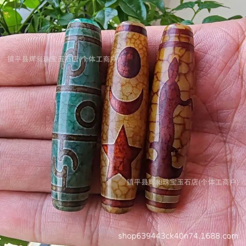 Old Aged Tibetan-Style Green Agate , Loose , Nine-Eyed Guanyin Dzi , Jewelry Beads, Accessories, And Decorati 3