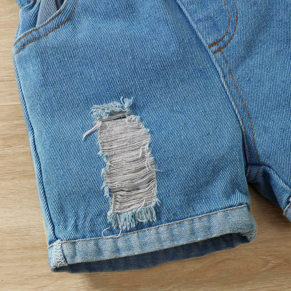 0-3 Years Baby Girl and Boy Fashion Denim Shorts Blue Elastic Waistband Ripped Shorts for Toddler Summer Outdoor Wear Unisex