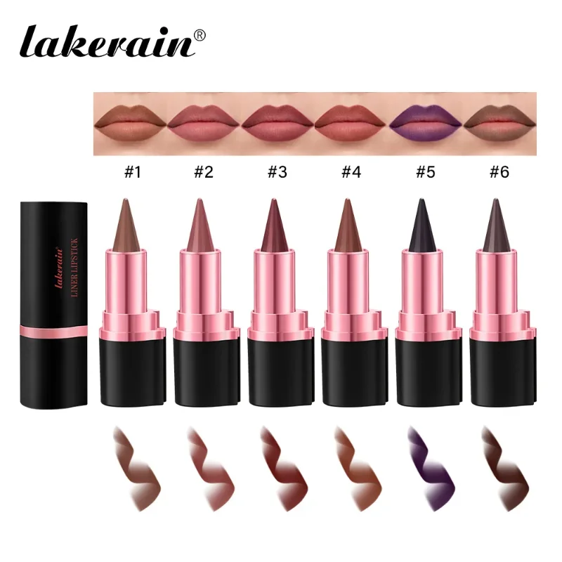 Puntige gradiënt lippenstift druif koffie bruine kleur mat soepel lip voering contourpotlood waterdicht sexy roze lippen make-up