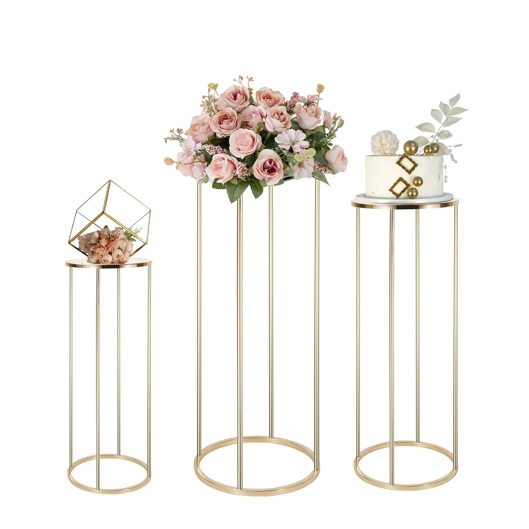 Cylinder Stands for Party 3Pcs Gold Cylinder Pedestal Stand for Parties Metal Wedding Flower Stand for Centerpieces