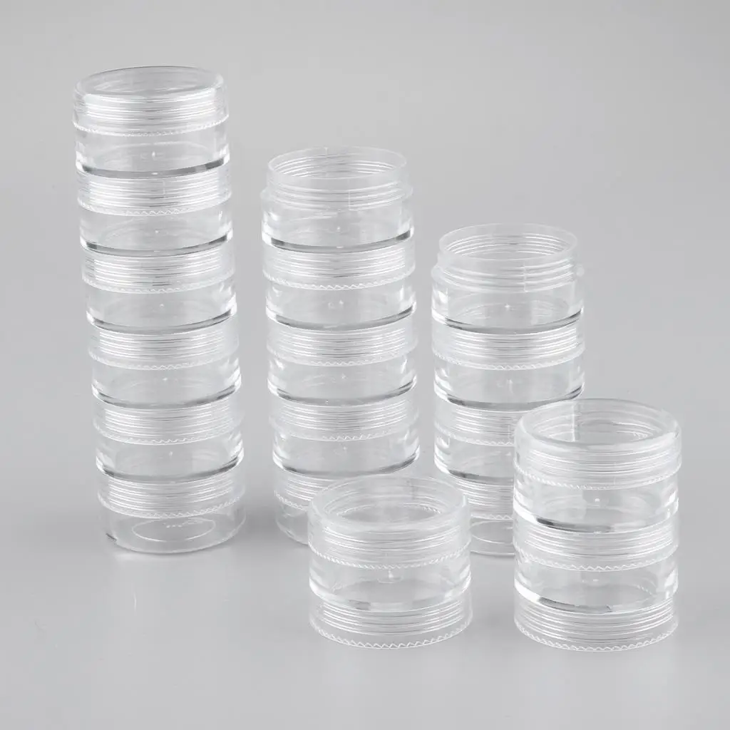 MagiDeal 6 Tiers Empty Stackable Jar 18 Clear Round Containers w/ Screw Lids Multi-Use Storage Container To Storage Eyelash