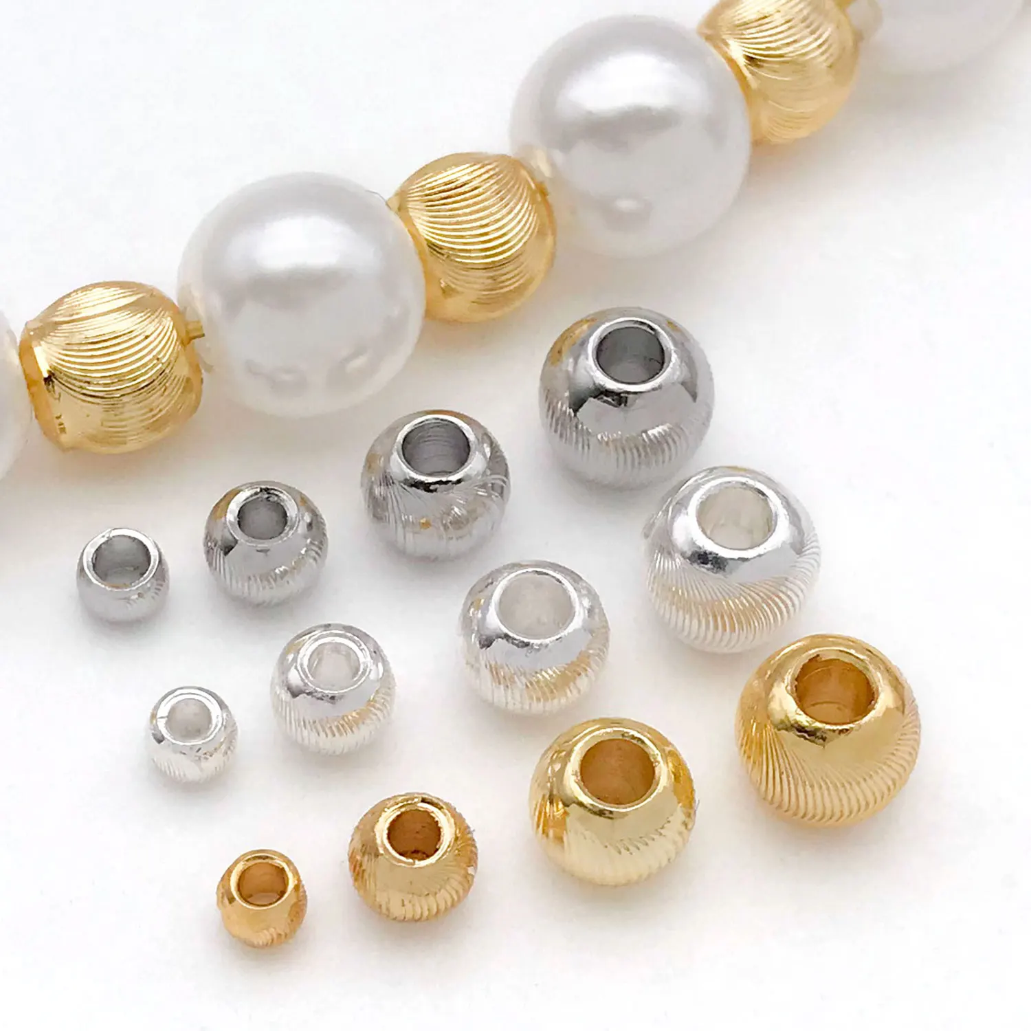 20pcs 18K Real Gold Plated Brass Beads, Striped Cut Flower Beads Loose Beads For DIY Bracelet Necklace Jewelry Making Accessory