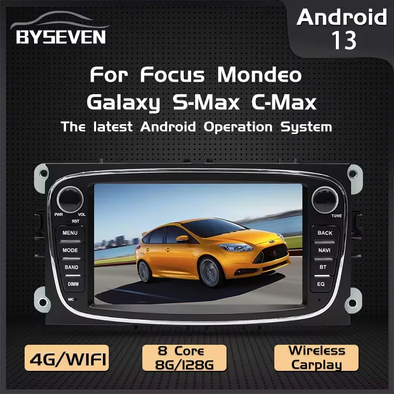 BySeven Android 13 For Ford Focus 2 S-Max C-Max Mondeo 4 Galaxy Kuga 2008-2010 Car Multimedia Player GPS Navigation IPS DSP 4G