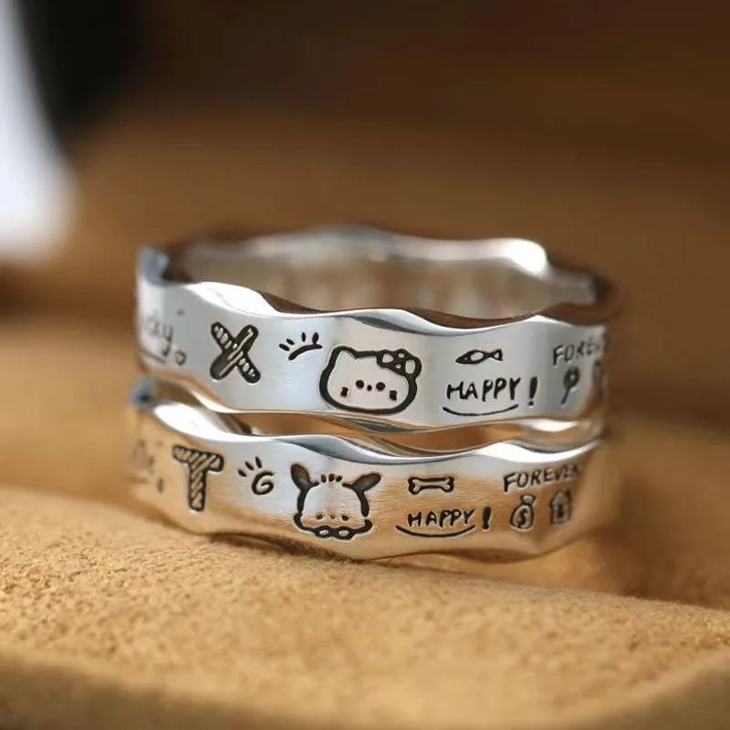 Sanrio Hello Kitty Couple Rings Anime Figure Pochacco Ring Q Figural Anime Merchandise Decoration Cute Girl Rings Birthday Gifts