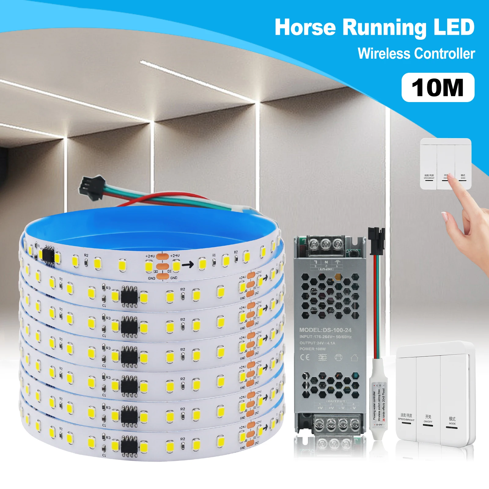 24V WS2811 IC Running Water LED Strip Light 5/10M Flowing Light Wireless Controller Flexible LED Tape Ribbon Wireless Controller