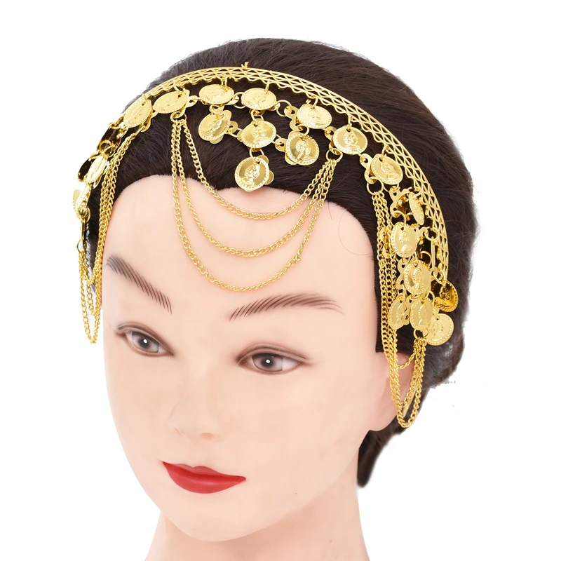 Afghan Tassel Women Headband Coins Portrait Glossy Metal Statement Hair Jewelry Ethnic India Hairwear Headband Feminina