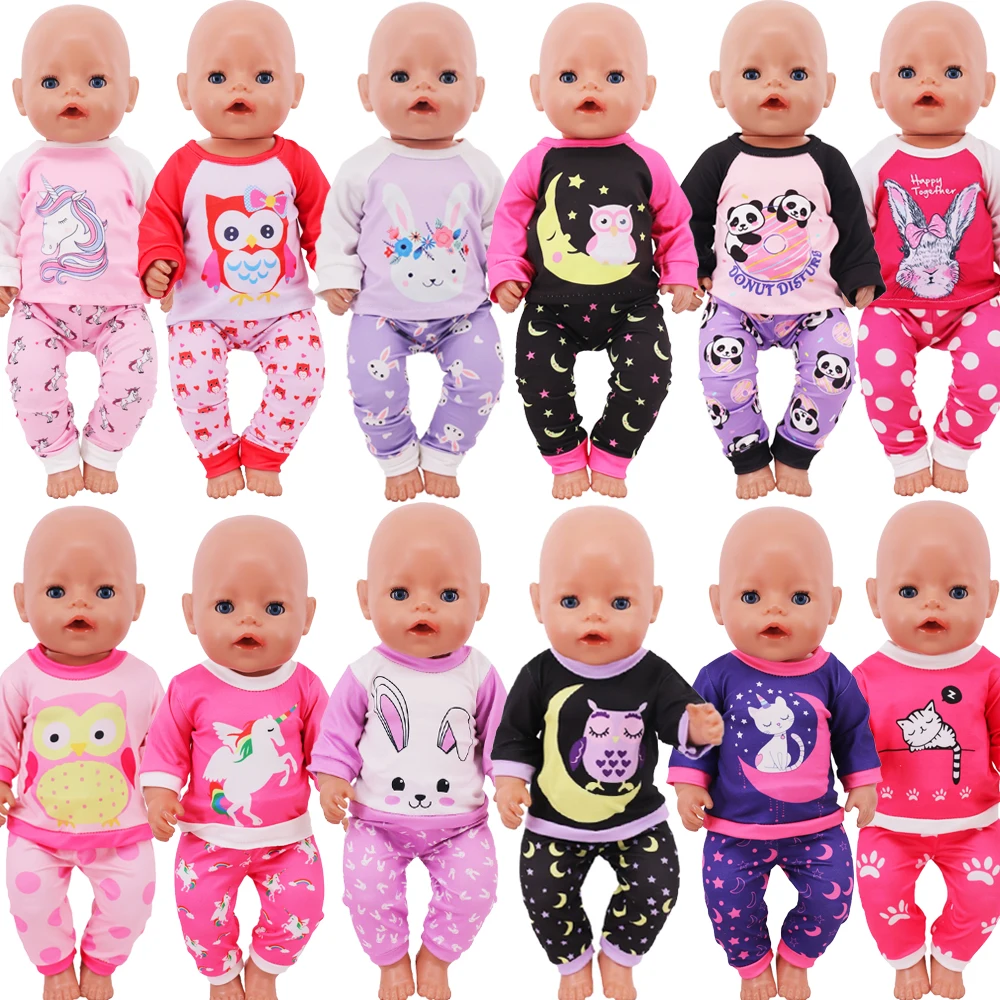 

2Pcs Cute Bunny Long Sleeved Pajamas Doll Clothes For 18Inch American Doll 43cm Reborn Baby 1/3 BJD Doll Accessories,Girl's Toy