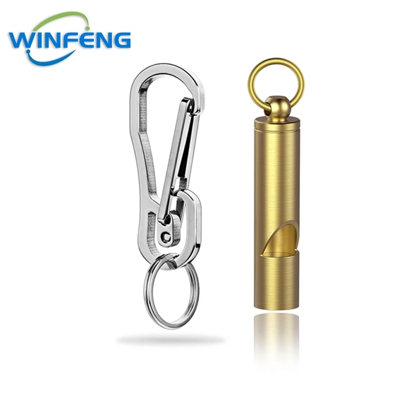 High Quality Stainless Steel EDC Keychain Premium Brass Emergency Whistle Keyring for Outdoor Camping Hiking Survival Supplies