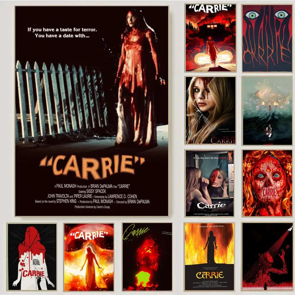 Movies Carrie Poster Waterproof Sticky Wall Art Print For Bedroom Living Room Hallway Bar Home Decor