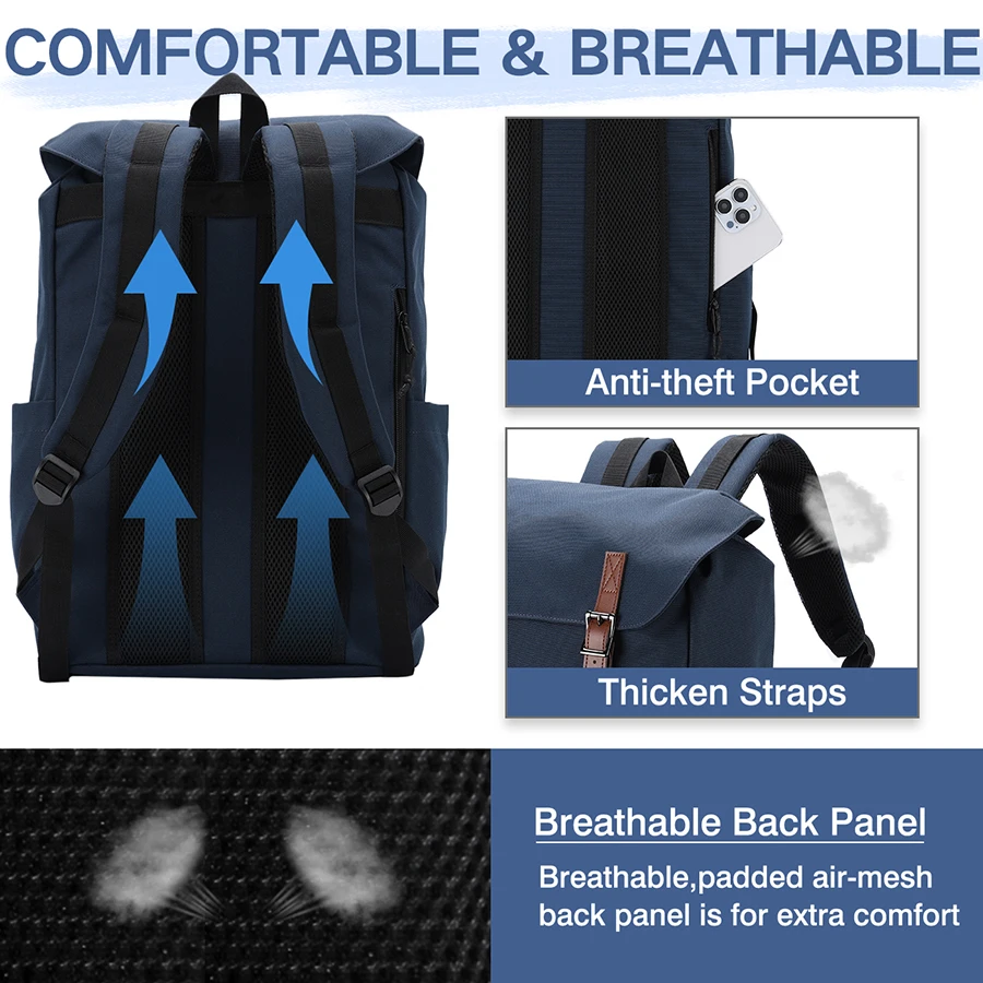 Backpack for Men, Water Resistant High ScShool Backpack Travel Carry-on Anti-theft Casual Daypack for Work Business Hiking Navy