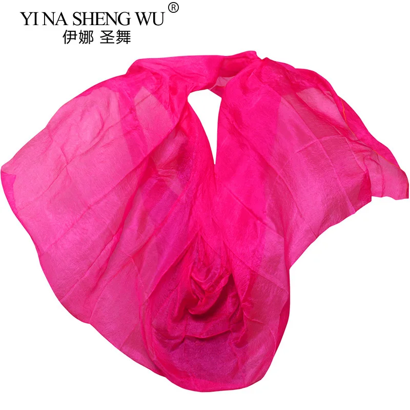 1Pc Natural Silk Belly Dance Veil Solid Colour Bellydance Props Silk Shawl Scarf Belly Dance Veils Rose red Color 250/270*114 cm
