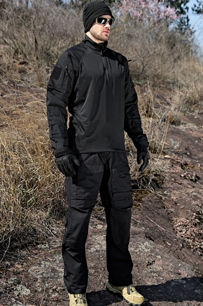 Intruder Tactical Set Men Military Multi-pocket Combat Long Sleeve Tshirt Outdoor Wear-resistant Cargo Pant Army Breathable Suit