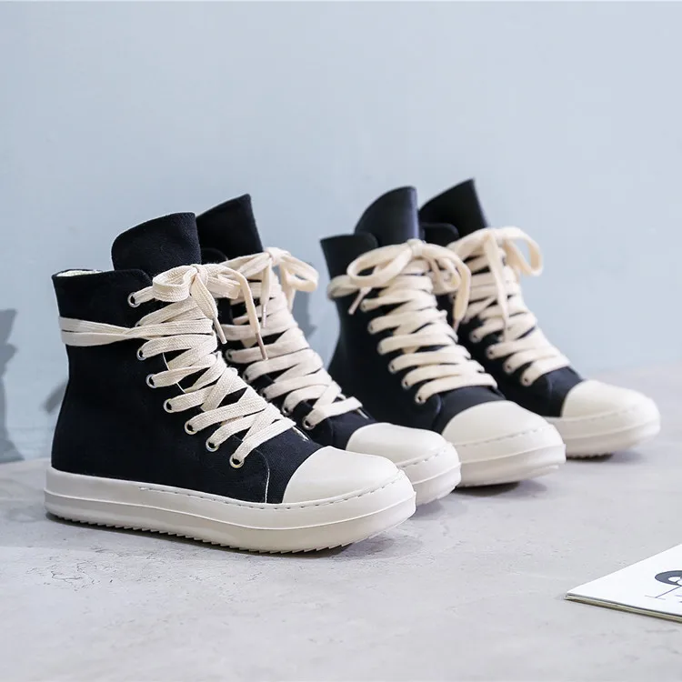 Women Shoes Men Canvas Casual Luxury Brand Trainers Lace-up Zipper Plats Black Shoes Gothic Owen High To Ankle Boots Men Shoes