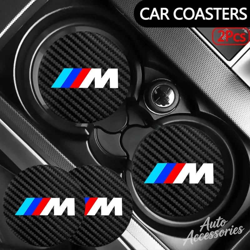 Carbon Fiber Car Logo Anti-slip Water Cup Pads Anti-noise Coaster Mat For BMW M E46 E90 E60 F10 F30 E39 E36 F20 E87 G30 E92 E91 - view 3