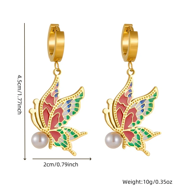 DIEYURO 316L Stainless Steel Colorful Butterfly Pearl Earrings For Women Fashion Design Sense New Current Ear Jewelry Gift Party