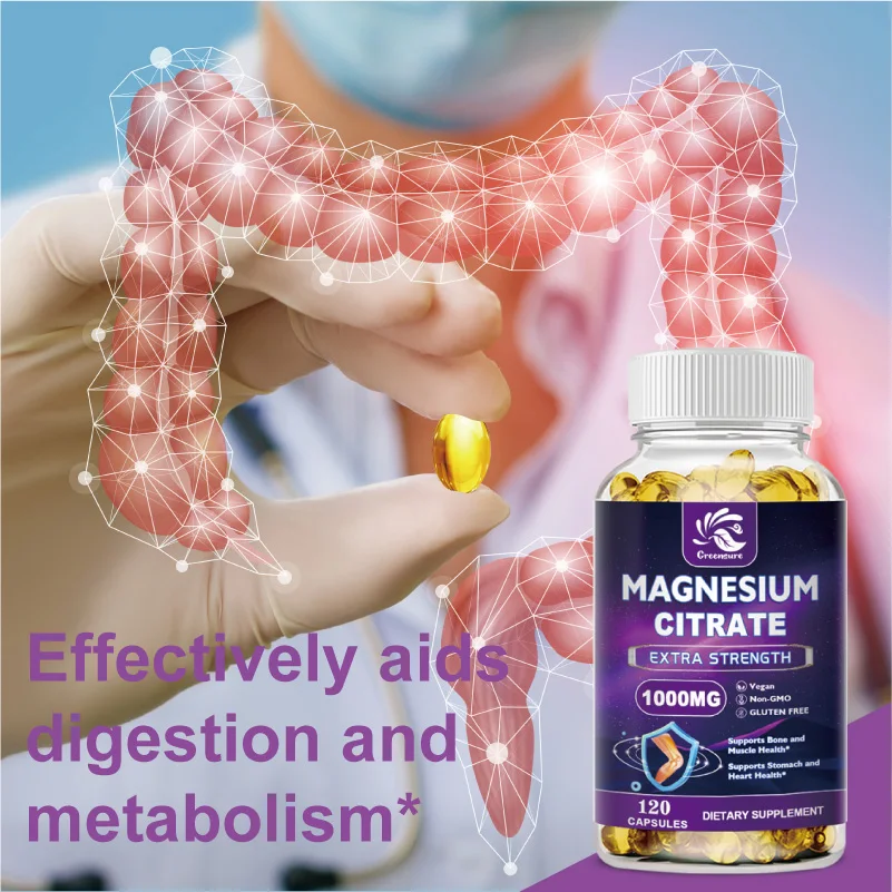 Greensure Magnesium Citrate Capsules for Muscle, Nerve, Bone and Heart Health Support, High Absorption Citric Acid Complex