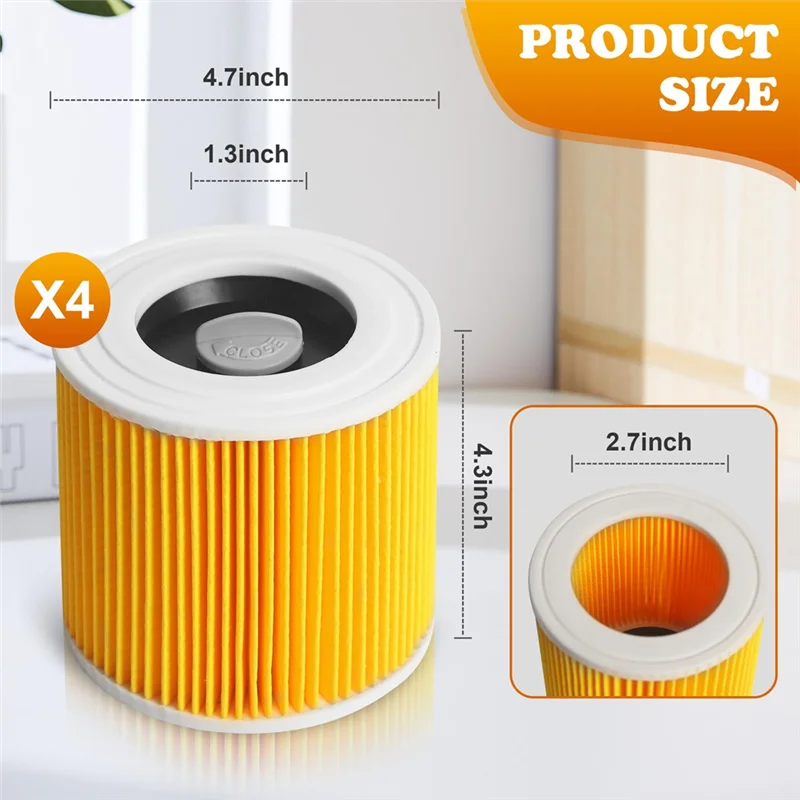 T27C لمرشحات استبدال المكنسة الكهربائية Karcher- 4 وحدات لنماذج WD3 WD2 WD1 MV3 MV2 A KNT NT SE VC/رقم الجزء 6.414-5