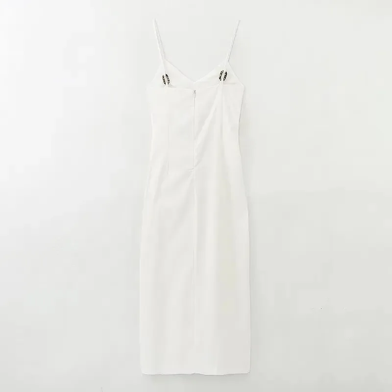 Elegante abito midi bianco con camicetta da donna con design a fessura increspato Estate 2025 Abito tubino casual chic per le vacanze