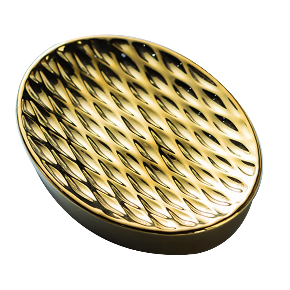 

Soap Tray Ceramic Soap Dish Gold Bathroom Holder Draining Holes Easy Clean Container Storage Rack Reusable Kitchen Bath