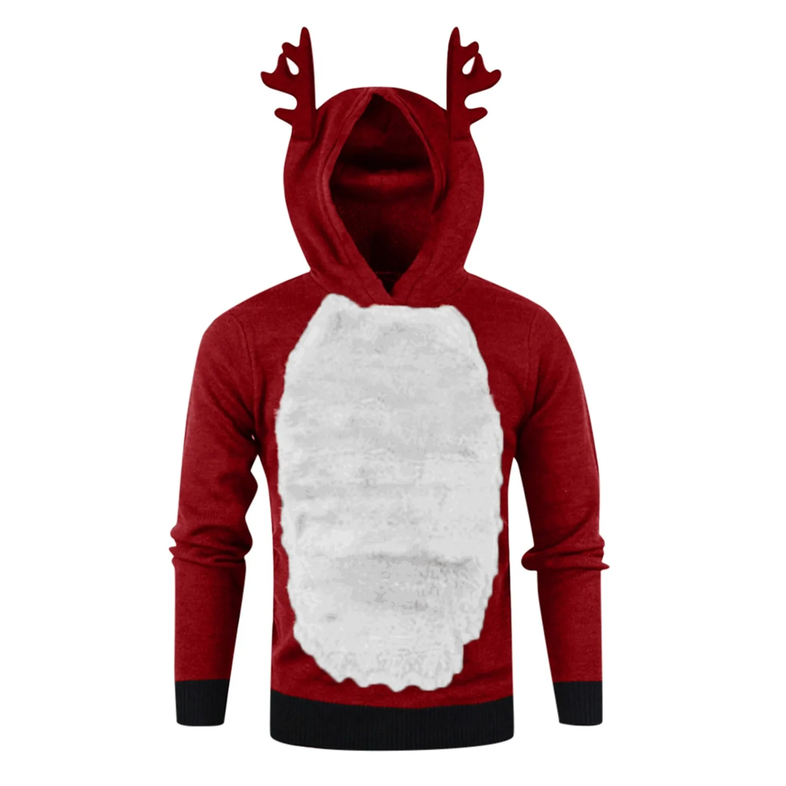 Deer Horn Hooded Fleece Liner Christmas Hoodie Festive Color Block Design Casual Pullover Cute Sweatshirt Tops for Women