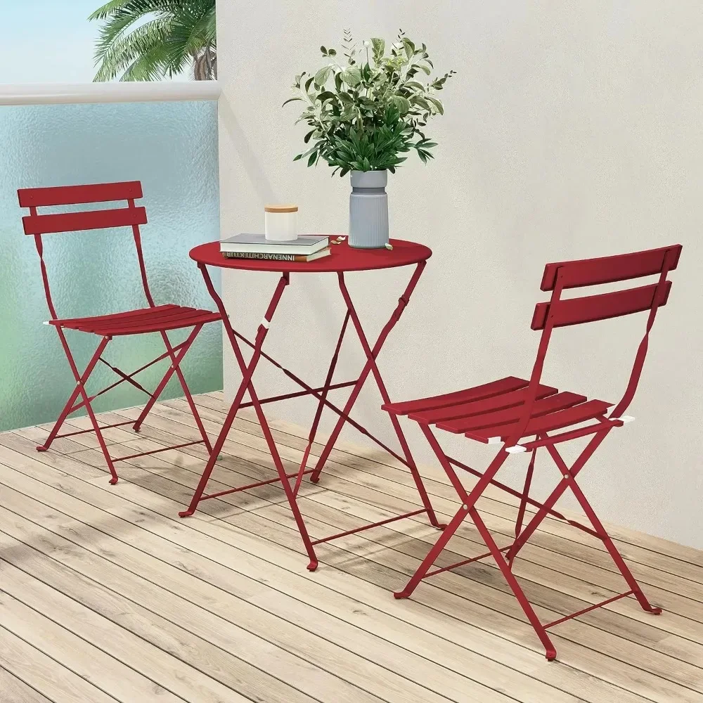 Set Bistro bingkai berkualitas, set urniture lipat, 3 set teras meja lipat dan kursi, merah