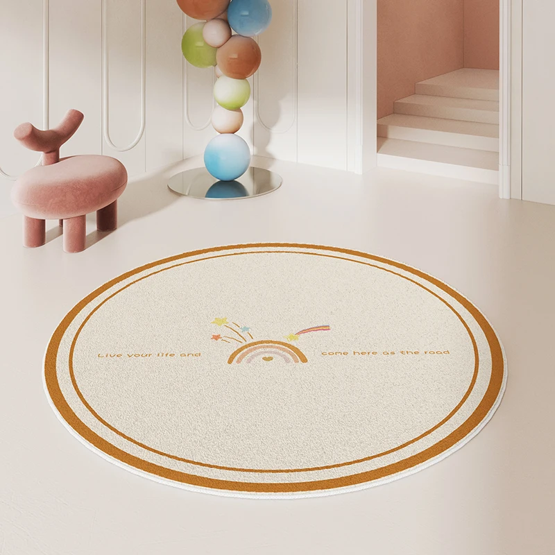 Fluffy Soft Baby Crawling Mat Cartoon Bedroom Decor Round Rug Nordic Style Carpets for Living Room Thickened Anti-slip Carpet