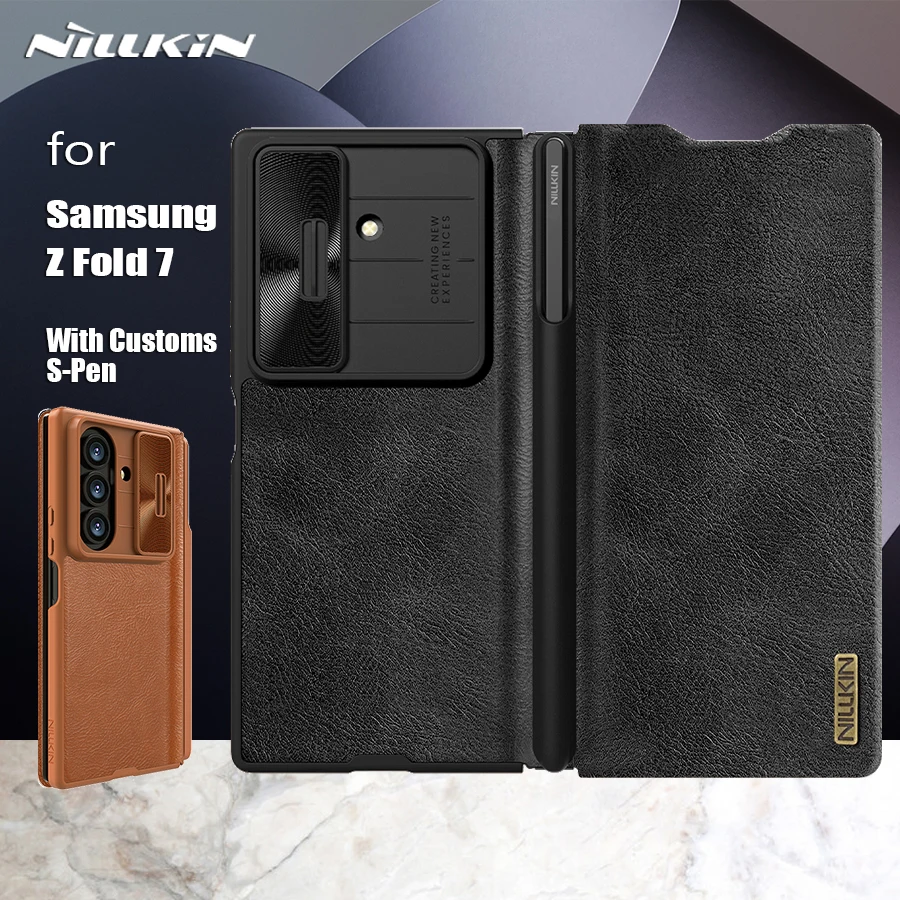 

Чехол Nillkin для Samsung Galaxy Z Fold 7 5G, кожаный флип-чехол Qin, роскошный защитный чехол с таможенной защитой S-Pen 360°