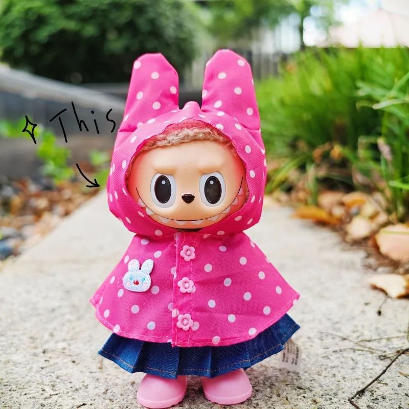ملابس الدمية ل Labubu 17 سنتيمتر الوحش الزي اكسسوارات الملابس DIY بها بنفسك الاطفال هدية لطيف لون الحلوى معطف واق من المطر النقاط الملونة