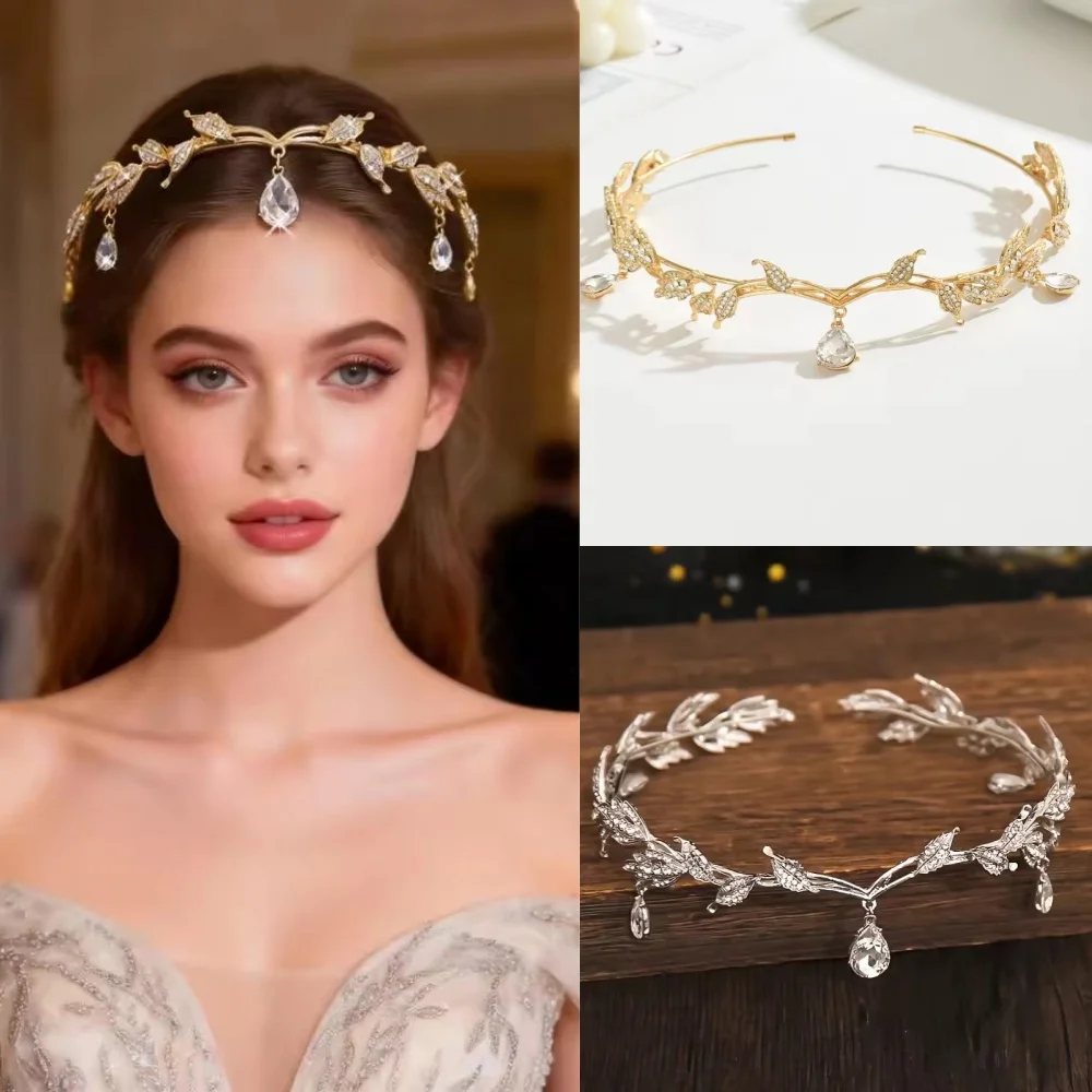 Vintage Fairy Crown Tiaras Crystal Leaves Elf Tiara Bandana Wendding Bridal Hair Accessories for Women Costume Hair Jewelry