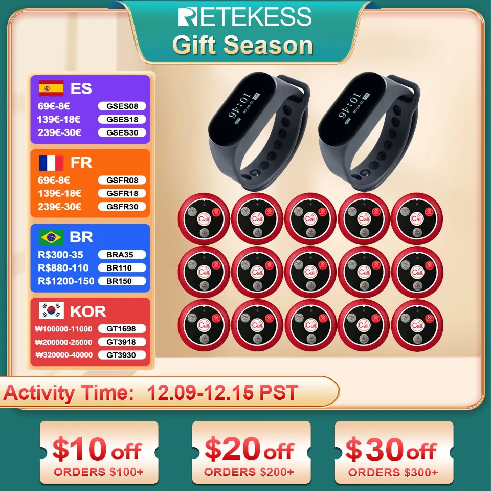 RETEKESS Restaurant Pager Wireless Waiter Calling System TD112 Waterproof Watch Pager Receiver T117 Call Buttons for Cafe Bar