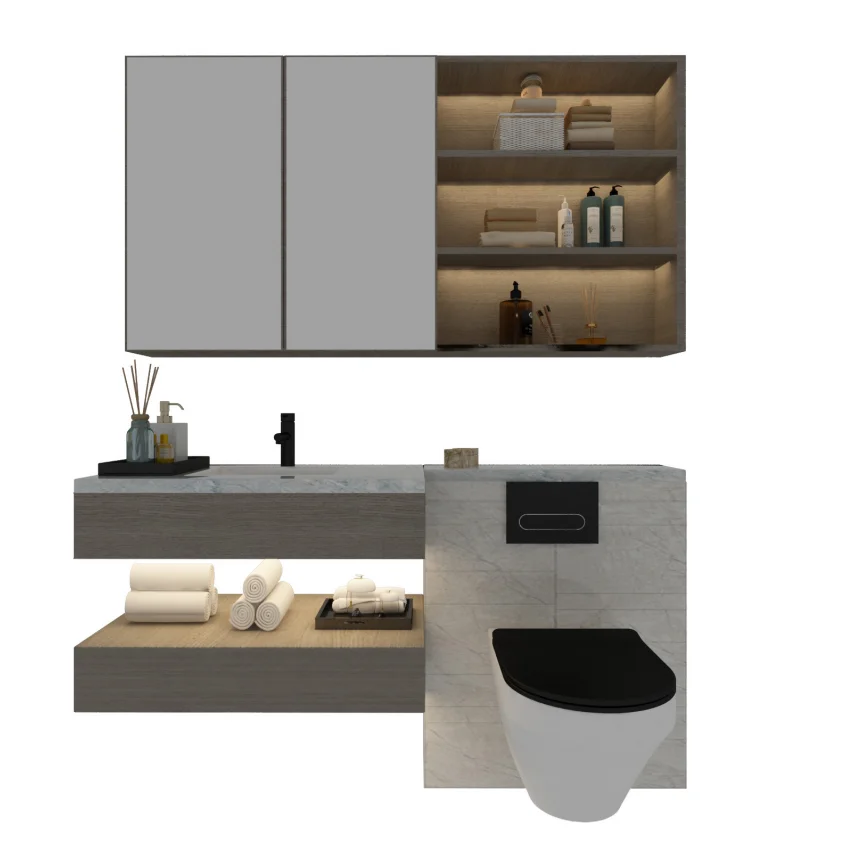 # Excellent Quality Modern Solid Wood & Plywood Bathroom Vanity Cabinet Mirror Wash Basin Wall Mounted Luxury Design For Hotel U