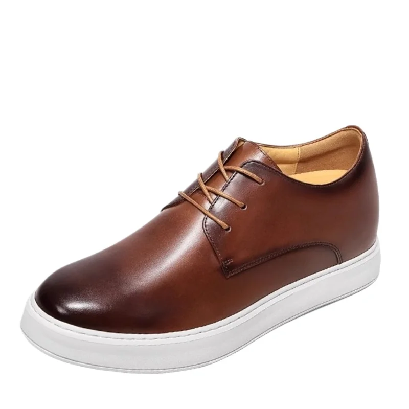 Height-increasing 7cm Men's Shoes Genuine Leather Casual Board Shoes Comfortable Breathable Brown Cowhide Elevated Shoes for Man