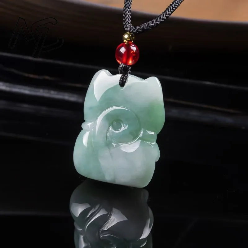 Natural Emerald Jade Lucky Cat Pendant Myanmar Jadeite Necklace Fashion Jewelry Charm Designer Lucky Gifts for Women Certificate view 3