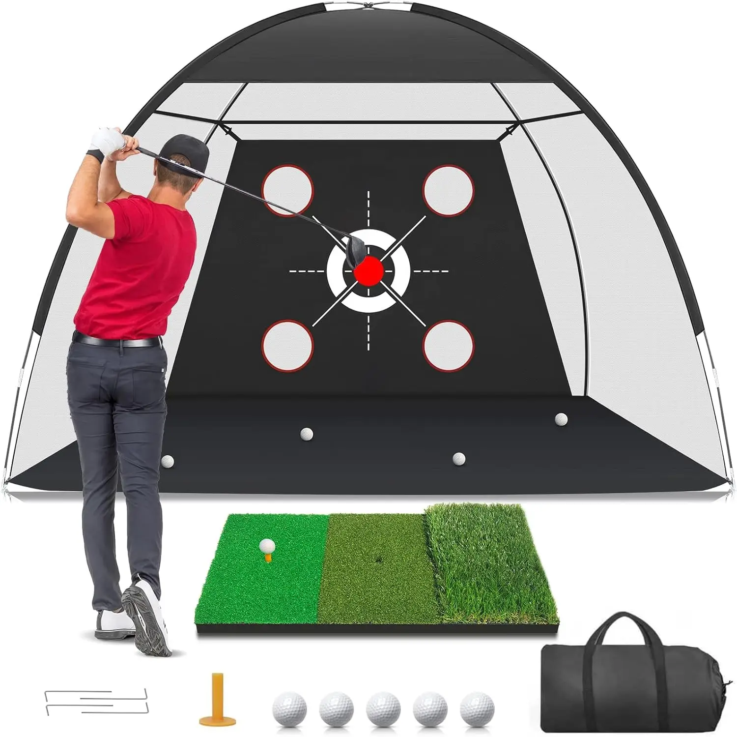 

Golf Net 10x7FT with Practice Mat, Hitting Aid for Backyard Driving Chipping Training, Durable Impact-Resistant Outdoor Indoor